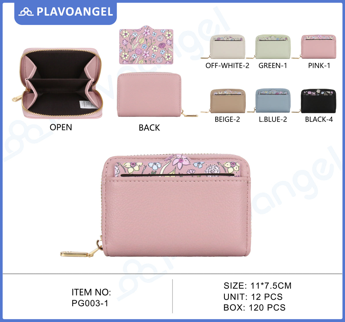 Floral Accent Compact Zip Wallet